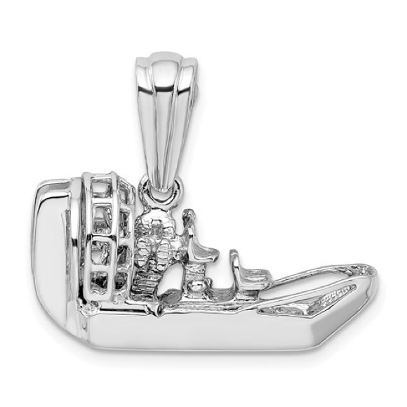925 Sterling Silver Nautical Necklace Charm Pendant, 3D Airboat with chain - Picture 12 of 15